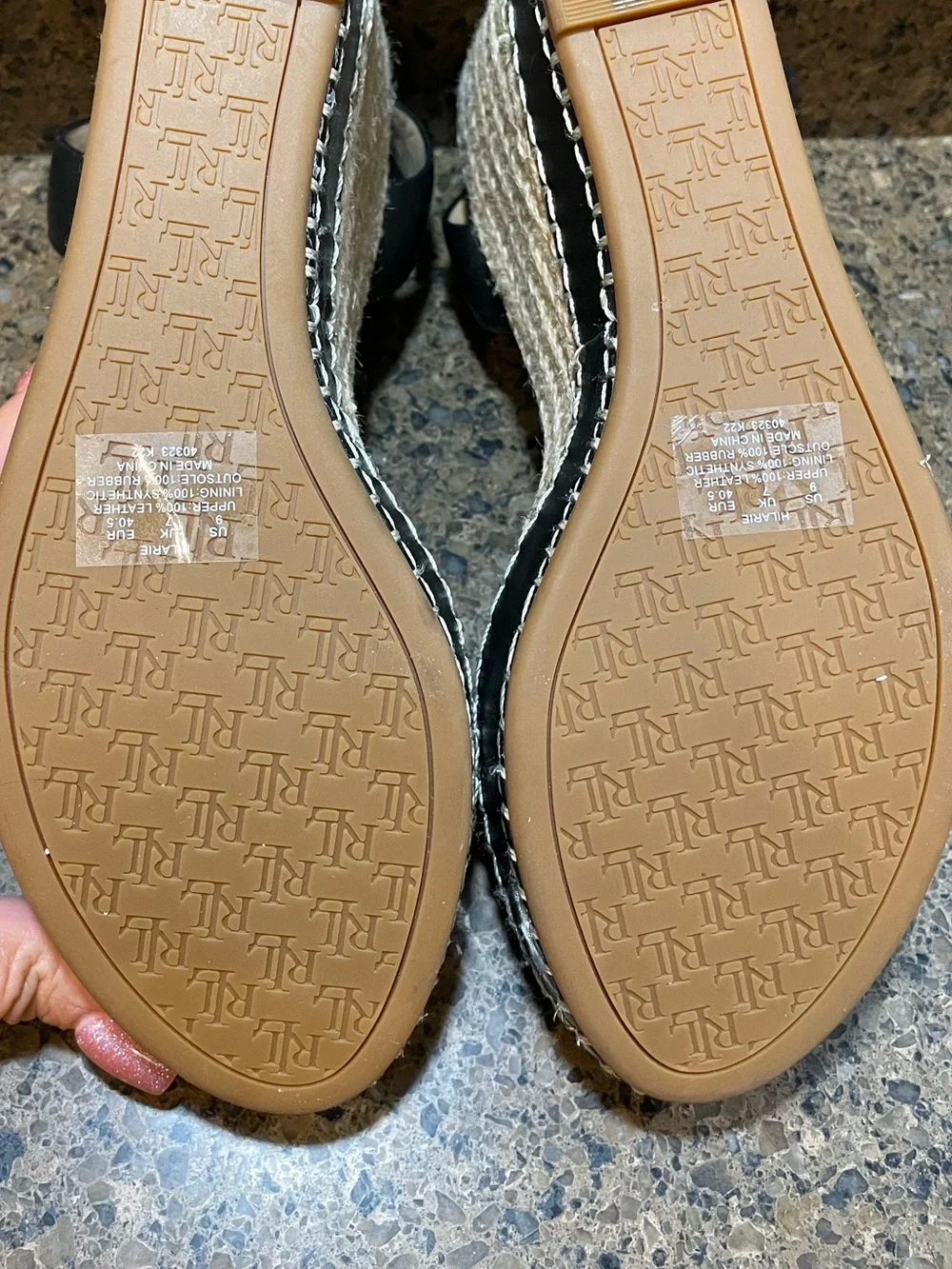 🖤 Ralph Lauren Hilarie Burnished Leather Espadrille Platform Wedge Sandal Sz 9